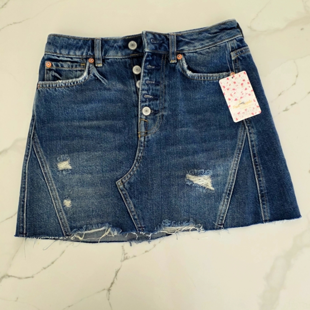Denim Blue Distressed Skirt